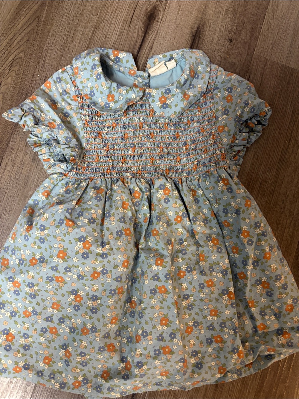 Light Blue Floral Smocked Girls' Casual Dress